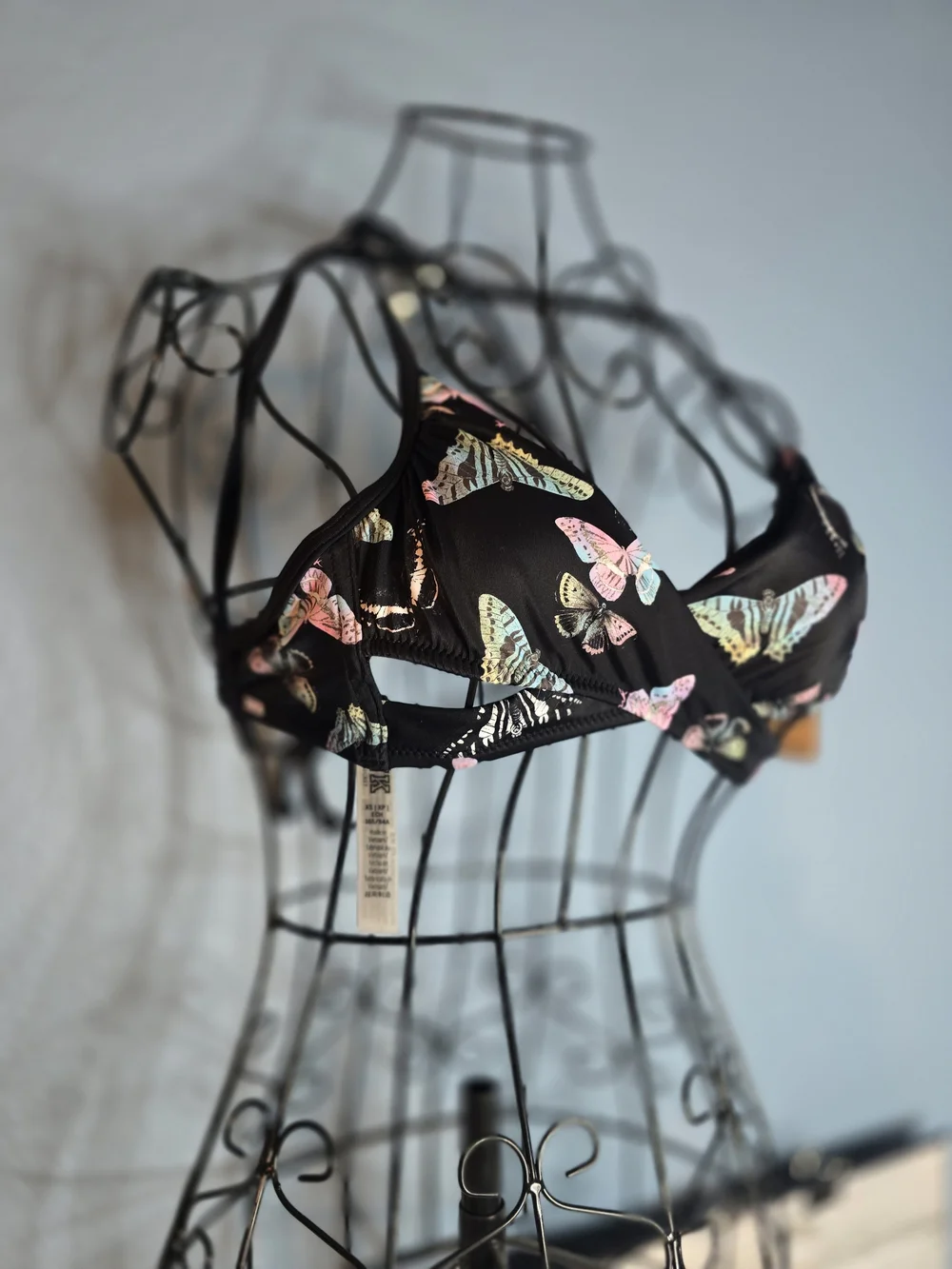 PINK Victoria's Secret Black Butterfly Wrap Bralette Bikini Top Sz XS